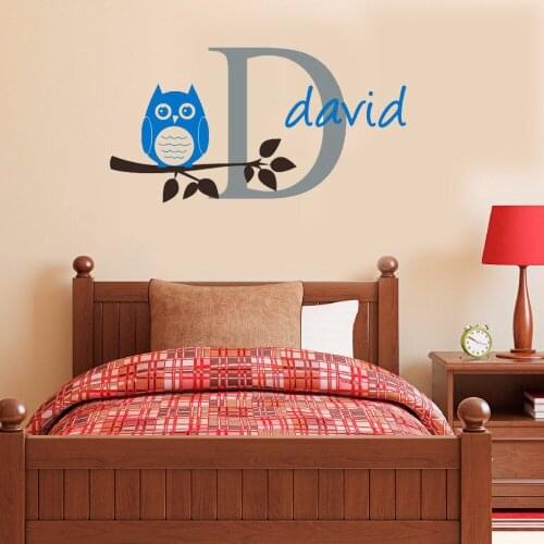 Lovely Personalised Wall Stickers custom name owl branch vinyl decal Nursery kids room art decor-You chose name and color