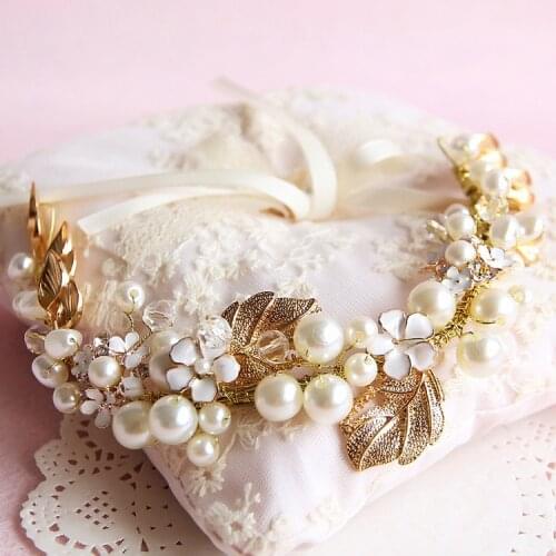 Dower me Fashion Gold Leaf Wedding Tiara Hair Accessories Handmade Flower Pear Crystal Bridal Headband Hairband