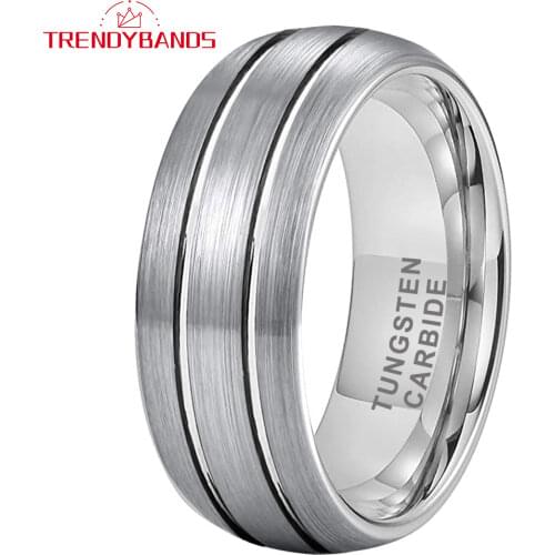 8MM Tungsten Carbide Engagement Rings For Men Women Wedding Band Double Grooved Brushed Finish Domed Comfort Fit
