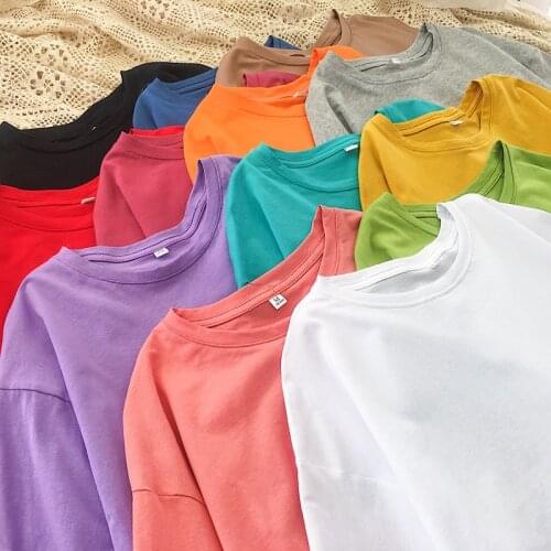 New 2021 Spring Summer Women Oversize T-shirt Casual Loose Cotton Short Sleeve Long T-shirt Female Basic Plus Size Tops Red Blue