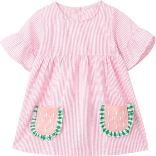 Baby Girl Clothes Cute Girls Dress 2021 New Summer Toddler Casual Cotton Striped Pocket Unicorn Print Dresses for Kids 2-7 Years