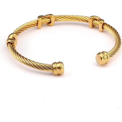 Original Brand Open Cuff Charm Bracelets Men Women Bangles Simple Fashion Design Stainless Steel Chain Link Wristband Bangles