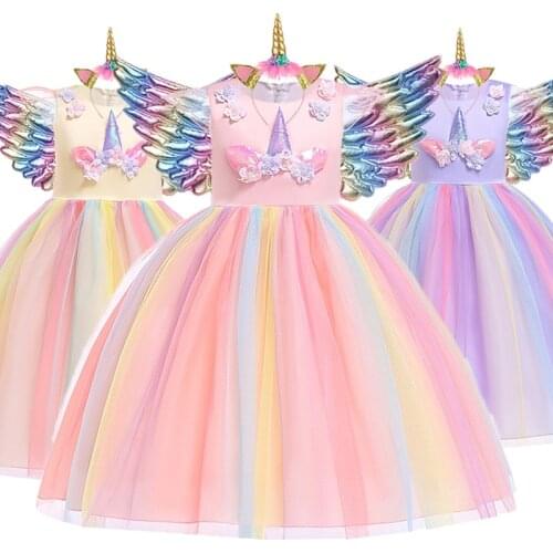 Girls Unicorn Dress Easter Princess Dress Kids Tutu Dresses For Children Costume Birthday Party Wedding Dress Vestidos