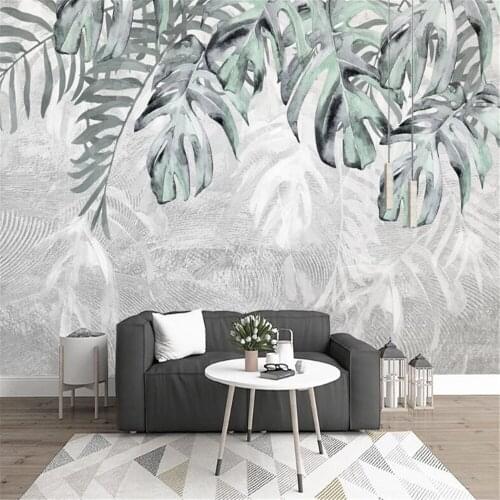 Milofi custom non-woven wallpaper mural modern minimalist fresh plant leaves hand-painted Nordic living room background wall