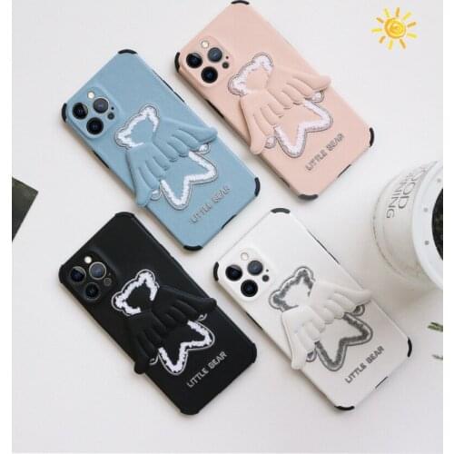 Angel Shockproof Case For iphone 7 8 X XS XR Plus Max Embroidery craft Bracket Cover Apple 12 mini 11 Pro Lens Protection Case