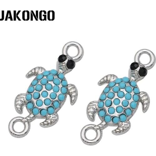 10Pcs Silver Plated Green Crystal Tortoise Charm Connector for Jewelry Making Bracelet Finding DIY Accessories 26*13mm
