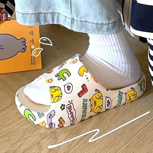 2021 slides for women Printing Summer Slippers Non-Slip Beach Flip Flops Cute Graffiti Thick Sole Comfort Bathroom Shoes Men