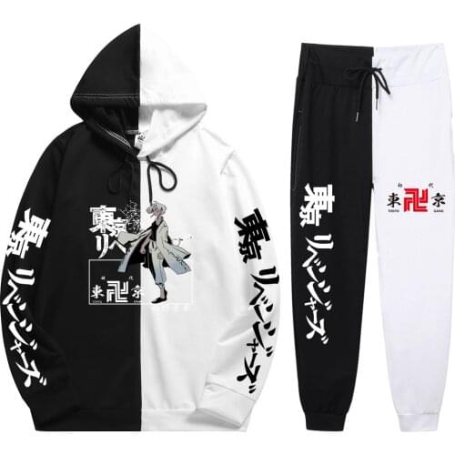 New Spring Summer 2 Pieces Sets Anime Tokyo Revengers Print hoodies sets Loose Simplicity Patchwork Thin Hoodie+Patchwork Pants
