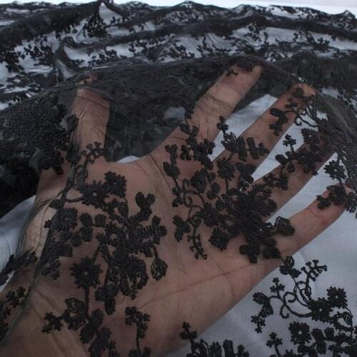 Vintage flower lacework embroidered organza lace fabric dressing making DIY white/black 50" wide