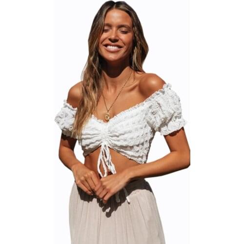 Womens Clothing Sexy Tops Bust Wrapped Tank Tops Slash Neck Sexy Beach Vest Backless Crop Tops Boho Short Tops Lace Crop Top
