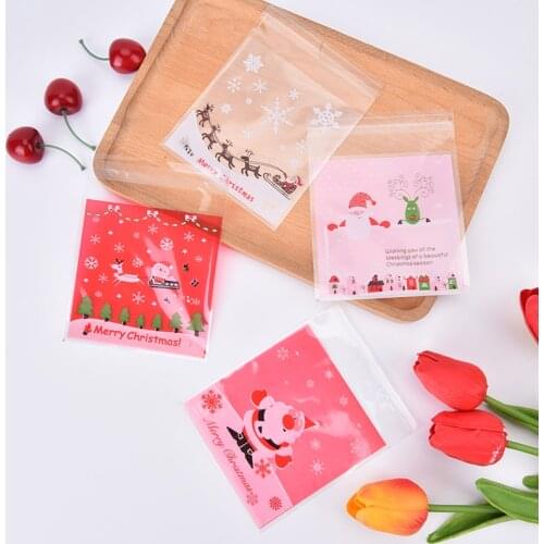 100pcs Snowman Snacks Packaging Bags plastic Christmas Decoration Cookie Gift Bags Christmas Santa Claus