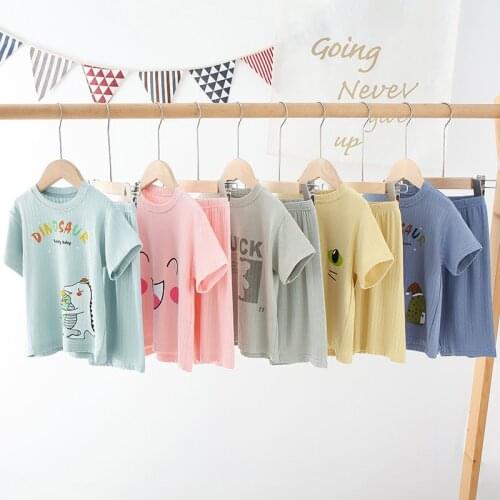 Children Clothing Sets Kids Summer Tops Tees Short T-shirt + Pants Shorts Cartoon Cotton Boys Girls Clothes Suits 2pcs 100-160cm