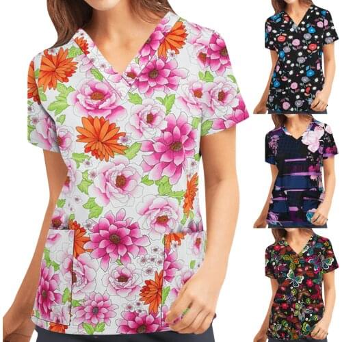 2021 Summer Nurse Uniform Women Short Sleeve V-neck Tops Working Uniform Blouse Fashion Plus Size Sexy Uniforme Medical Femme