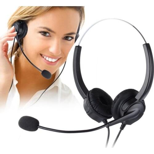 4-Pin RJ9 Hands-Free Call Center Noise Cancelling Corded Binaural Headset Headphone with Mic for Desk Telephone