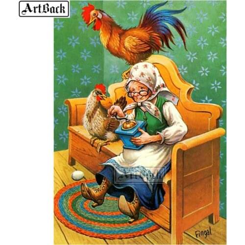 5d diamond painting chicken with old man full square & round cross stitch animal sticker diamond mosaic craft decoration