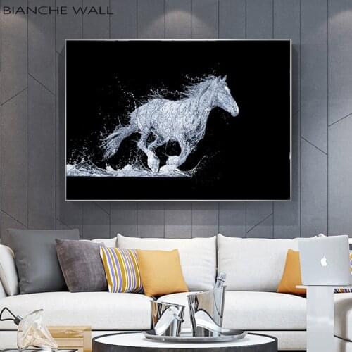 Running Horse Water Shape Spatter Abstract Canvas Painting Wall Art Print Painting Decorative Picture Living Room Decor