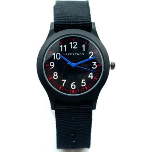 Promotion midlle and little student black nylon strap quartz watch boys and girls color hands gift watch child sports army clock