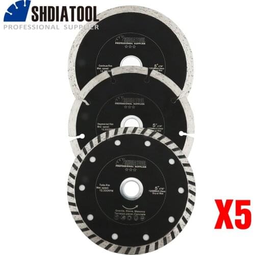 SHDIATOOL 5 Sets Sintered Diamond Blade For Tile Stone 3pcs/set Dia 125mm/5" Continuous Rib+Segmented+Turbo Rim Cutting Disc