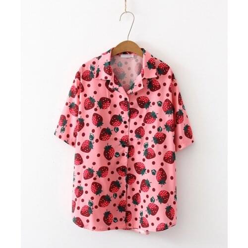 Blouses woman Ladies Tops Fashion Clothing For Woman Strawberry Print Korean Shirt Casual Loose Blouse camiseta mujer 2020
