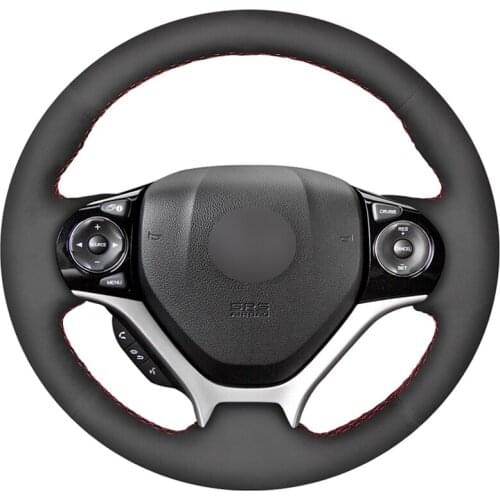 Black Suede DIY Hand-stitched Car Steering Wheel Cover for Honda Civic Civic 9 2012 2013 2014 2015