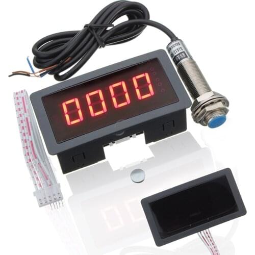 Electronic Red LED Tachometer 4 Digital Display RPM Speed Meter +NPN Hall Proximity Switch Sensor DC 8-24V NEW