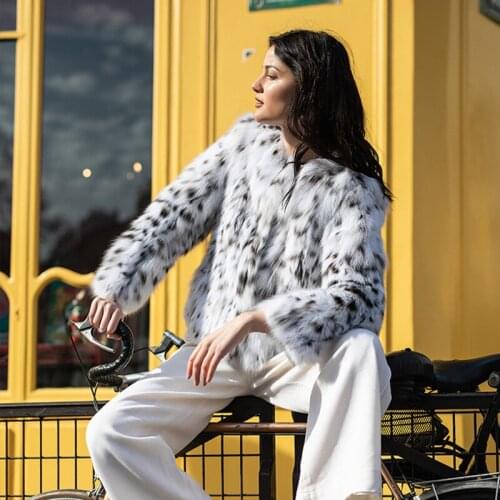 Ftangaiur 2021 Winter US imports of pure white lynx cat Bobcats LYNX Natural Fur Coats Women Short Real LYNX Fur Coats