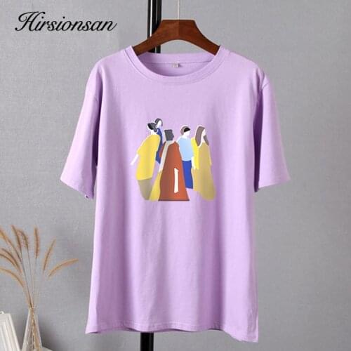 Hirsionsan Character Printed T Shirts Women Harajuku Vintage Soft Loose Female Tees Cotton Summer Casual Tops Grey Tshirts 2021