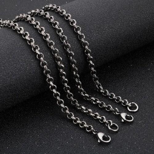 GNAYY 5mm 26'' Fashion vintage black stainless steel Rolo Chain Round Link chain necklace for Mens Gifts