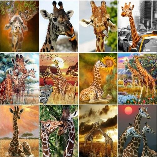 HUACAN Paint By Numbers Giraffe Handpainted Modern Wall Art Oil Painting By Number Animal Acrylic Unique Gifts