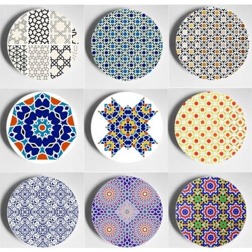 Islamic Mosaic Pattern Designs Art Display Plate Pure Handmade Beautiful Decorative Plate European Style Home Wall Plate