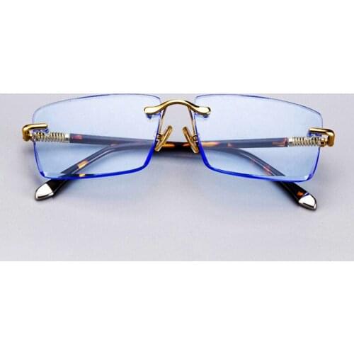 Stone Sunglasses Male Blue Crystal Glass Lens Sun Glasses for Men Acetate Frame Rimless Woman Top Quality Anti Scratch