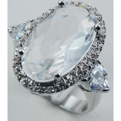 White Crystal Zircon 925 Sterling Silver Ring Size 6 7 8 9 10 F1044