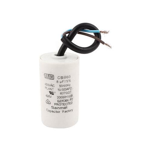 Washing Machine CBB60 2 Wire White Cylinder Shape Motor Capacitor 7uF AC 450V