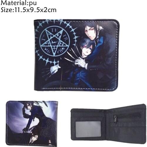 Anime Black Butler Ciel PU Wallet Short Bifold Photo Card Holder Layers Purse Men Women Zip Coin Pocket Cartoon Leather Wallets