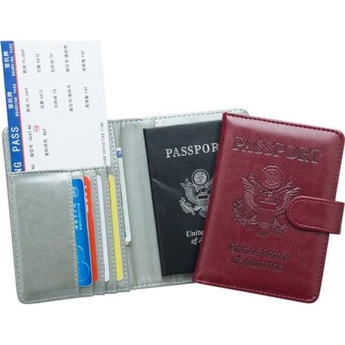 RFID USA PU Leather Blocking Passport Holder Wallet Cover Travel Document Organizer Case for Men Women with Credit Card Slot