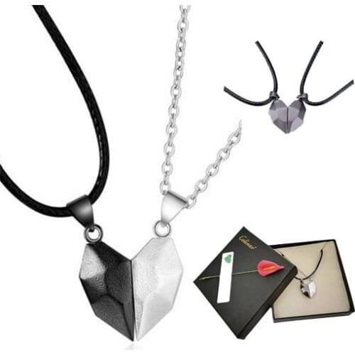 Minimalist Lovers Matching Friendship Heart Necklace Magnetic Couple Necklace Lovers Heart Pendant Valentines Day Gift