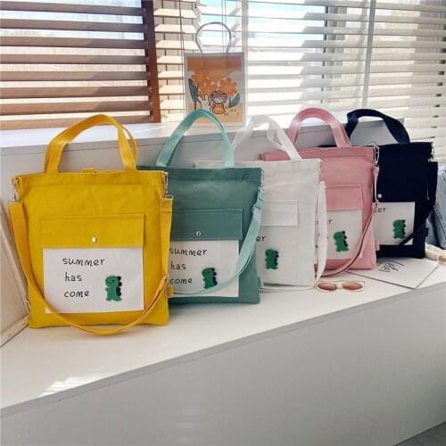 Cartoom dinosaur Printed Women Shoulder Bag Female Backpack Handbag Large Capacity Reusable Canvas Shopping Bags Summer Pocket