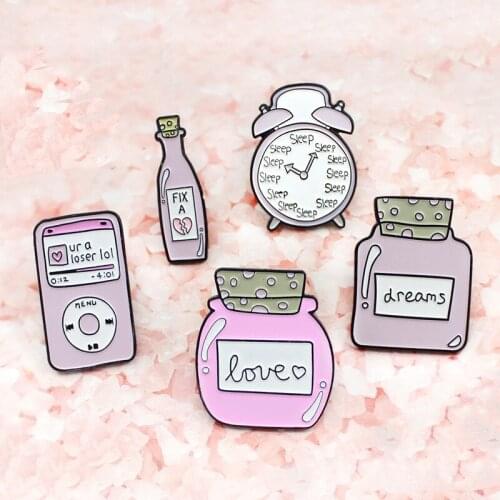 Fashion cartoon creative alarm clock series combination set drop oil brooch for Women