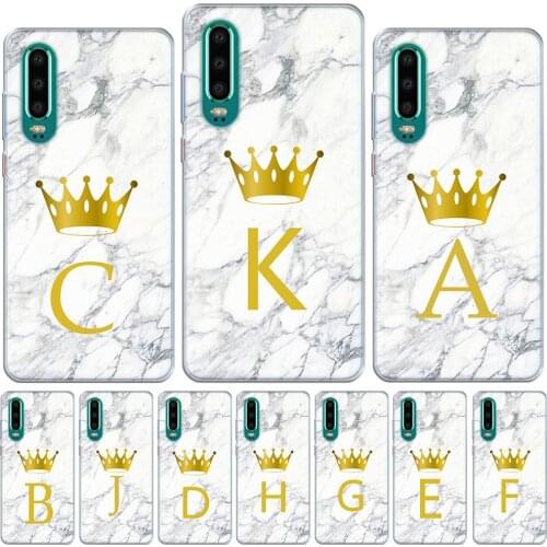 Custom Letter Customized initial Marble Crown Soft Phone Case For Huawei P20 P30 Lite P30 Pro Mate 30 Lite Pro Silicone Cover