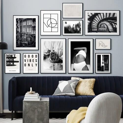 Wall Art Canvas Painting Paris Street Girl Black White Photo Nordic Posters And Prints Wall Pictures For Living Room Salon Decor