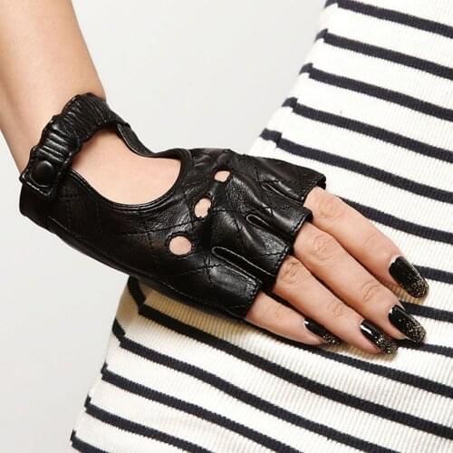 Real Leather Half Finger Gloves Female Thin Short Style Fashion Trend Semi-Finger Sheepskin Womans Leather Gloves L099N-1