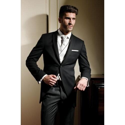 New Arrival Groom Tuxedos One Button Groomsmen Peak Lapel Wedding/Dinner Suits Best Man Bridegroom (Jacket+Pants+Tie+Vest) B600