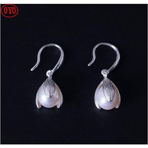 New product design s925 silver tulip flower earrings female retro freshwater pearl three petal flower earrings