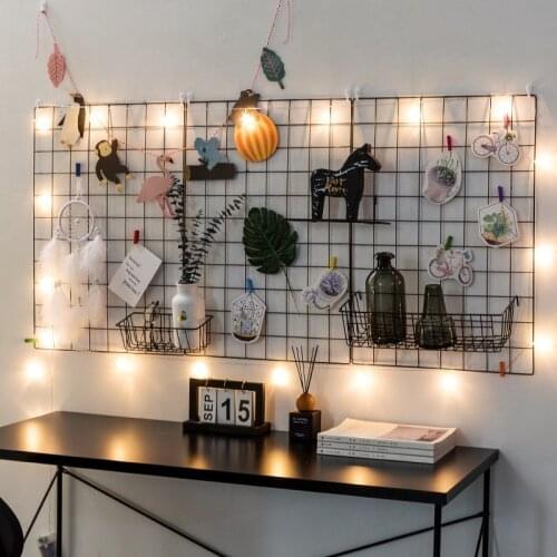 Modern Home Wall Decoration Iron Grid Decor Photo Frame Wall Art Display Mesh Storage Shelf Organizer Postcards DIY Note Board