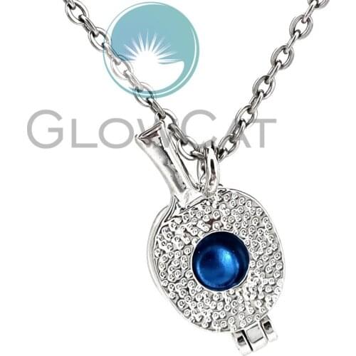 Sports Table Tennis Racquet Beads Cage Locket Pendant Perfume Diffuser Pearl Cage Necklace Gift KK1139
