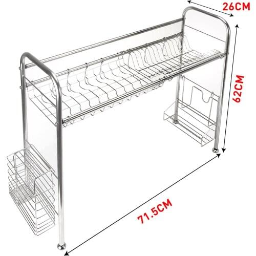 72cm Over the Sink Dish Drying Rack Drainer Stainless Steel Kitchen Dryer Shelf Space Saver Stand Tableware Drainer Organizer