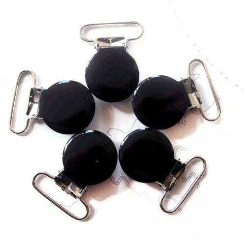 Sutoyuen Free Shipping 50 pcs 1'' 25mm Black Color Enamel Metal Pacifier Clips / Garment Round Shape Suspender Clips