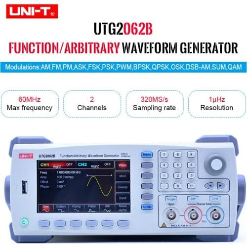 UNI-T UTG2062B Function/Arbitrary Waveform Generator; 2 Channels, 60MHz Max. Output Frequency, 320MS/s Max. Sample Rate