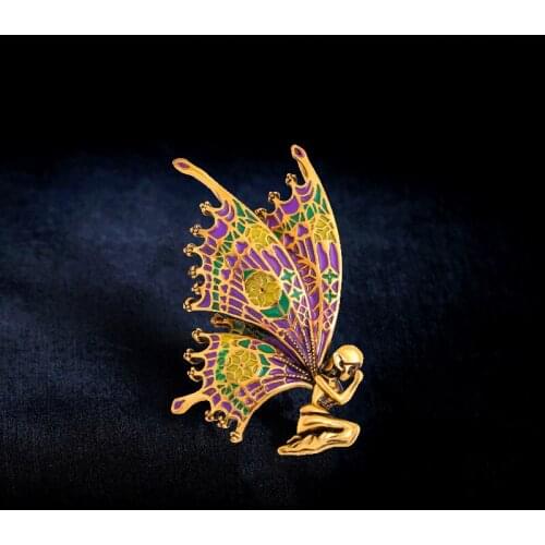 Vintage Girl Big Wing Butterfly Animal Brooch Alloy Gold Color Enamel Brooches For Women’s Clothing Party Pins Birthday Gifts