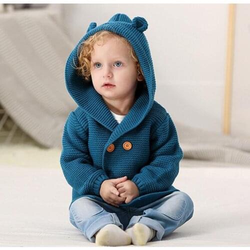 New Autumn Baby Boys Girls Knitted Cardigan Jackets Winter Infant Baby Kids Sweaters Long Sleeve Hooded Coat Kids Clothing